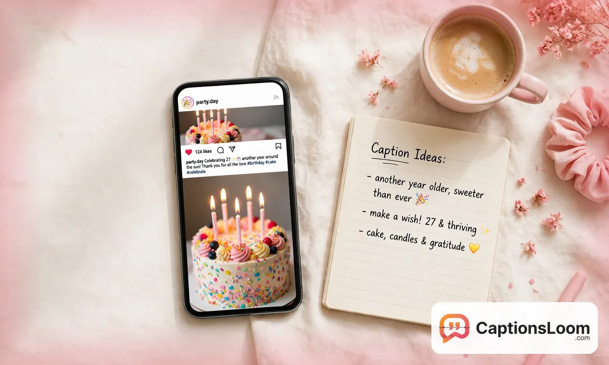 Instagram caption generator tool with phone preview and caption categories