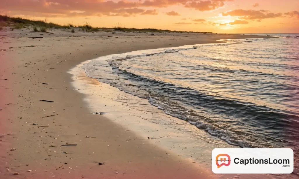 Beach at sunset with gentle waves and soft golden light